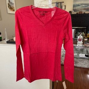 Long Sleeve Watermelon Pink V-Neck Tee